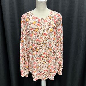 Lane Bryant Pink and Orange Floral Blouse